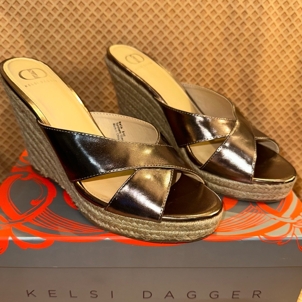 Kelsi Dagger Metallic Hi Woven Jute Crisscross Espadrille Wedges